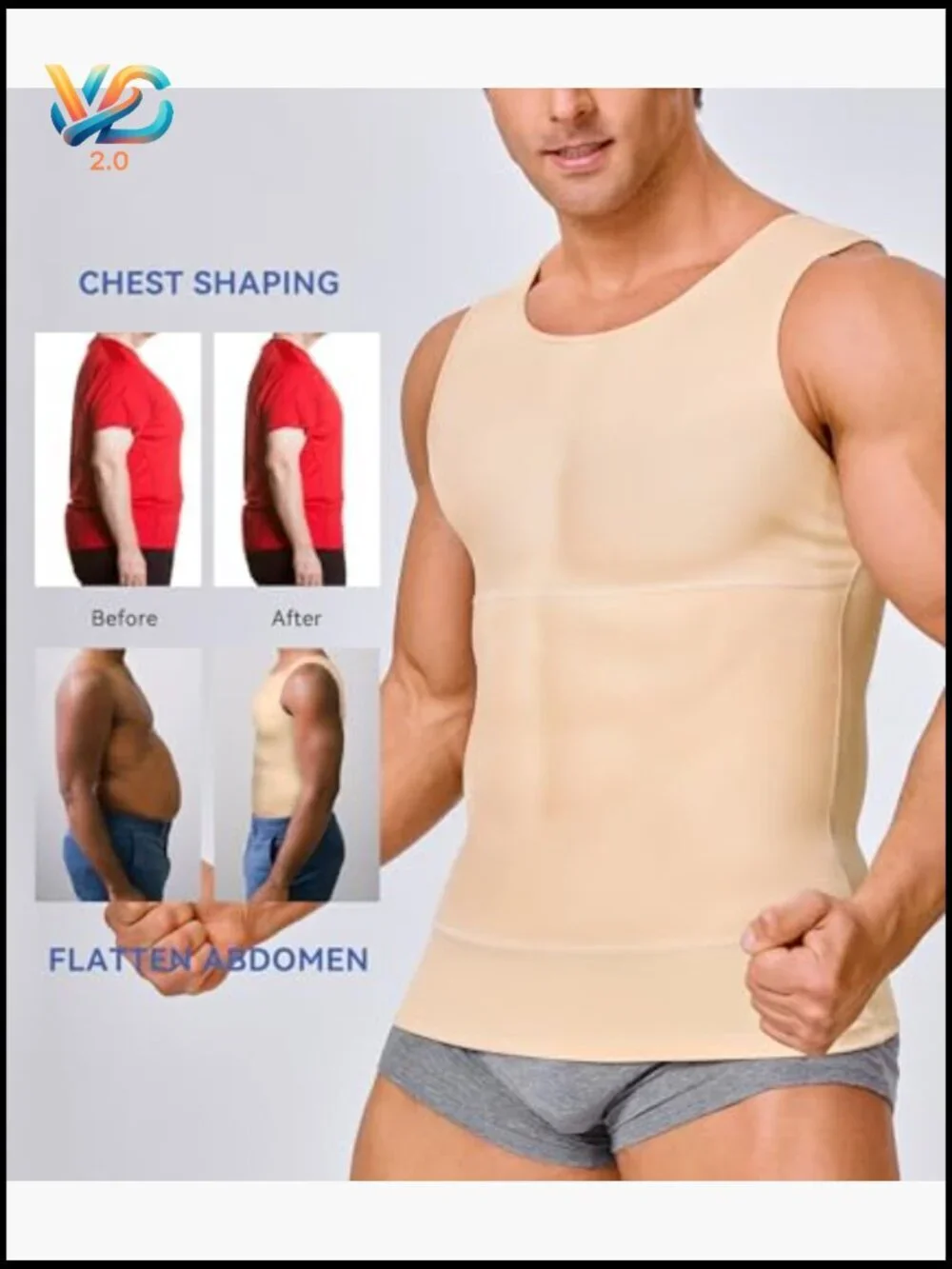 Men's Compression Tank Top Slimming Body Shaper Vest Workout Gym